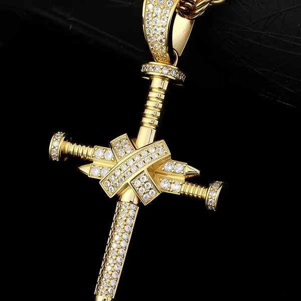 Handcrafted silver-plated copper nail cross pendant - hip-hop style religious necklace - BGCOPPER