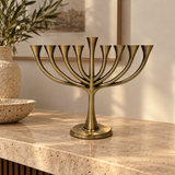 9-Branch Hanukkah Menorah – A Symbol of Faith, Hope & Divine Light | Elegant Gold, Silver, Bronze & Black Candle Holder