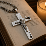 Stainless Steel Cross Pendant with Scripture – Comes with a 24-inch chain