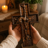 Christ Still Reaches Down – Hand-Carved Beechwood Savior Cross - gift presentation
