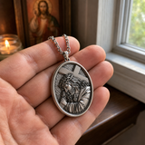 S925 Jesus Carrying the Cross Sacred Heart Pendant Necklace