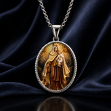 3D Raised Enamel Our Lady of Mount Carmel Oval Stainless Steel Necklace