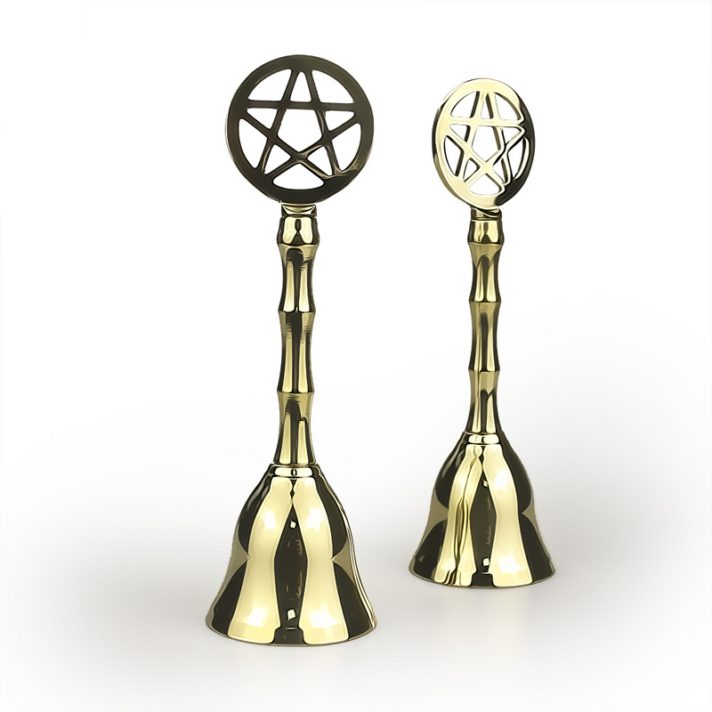 Pentagram Brass Hand Bells Metal Altar Bells Ceremonial Ornament Restaurant Bells Call Reminder Bells
