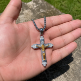 Titanium Steel Crucifix Necklace with Zircon