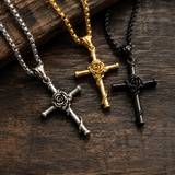 Rose Wrapped Cross Necklace, Retro Religious Pendant for Men Women