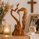 Hand-Carved Christian Love Sculpture – Wooden Couple Statue for Wedding & Anniversary Gift