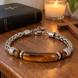Faith Tiger Eye & Stainless Steel Men's Bracelet – Strength, Courage & Daily Reminder