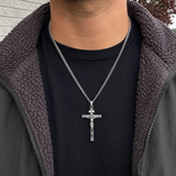 Jesus Crucifixion S925K Silver Crucifix Pendant- with 5mm Titanium Cuban Chain