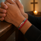 Two‑Layer Braided Leather Cross Bracelet - craftsmanship detail