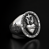 Sacred Heart of Jesus Ring – Silver-coloured stainless steel Christian emblem ring