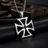 Men's Hollow Maltese Cross Stainless Steel Necklace, Vintage Knight Pendant Box Chain For Men