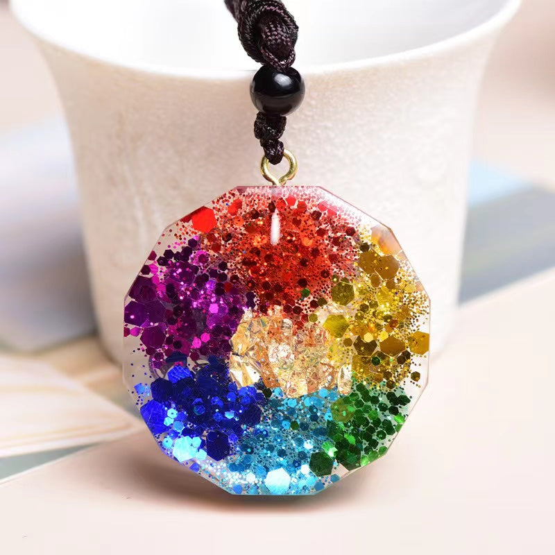 Orgonite Pendant Om Symbol Luminous Necklace Chakra Healing Energy Necklace Meditation Jewelry 1.38 inch