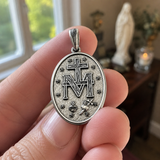 S925K Silver Miracle Medal English Version Inscription Necklace