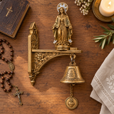 Our Lady of Grace Wall Bell – Antique Gold Marian Door Blessing Decor