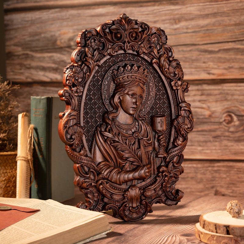 St. Barbara, patron saint of artillery, wood sculpture