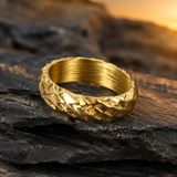 Heavy Hammered Scale Braided Texture Stainless Steel Comfort Fit Band Ring