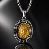 Two‑Tone Titanium Steel Jesus Portrait Oval Medal Necklace
