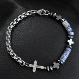 Blue Natural Stone Cross Beaded Bracelet