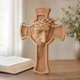 Sacred Thorn Crown Wooden Cross ✝️ | Hand-Carved Beechwood Crucifix with Crown of Thorns