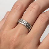 Heavy Hammered Scale Braided Texture Stainless Steel Comfort Fit Band Ring