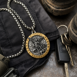 Two-Tone St. Michael Archangel Protection Medal Stainless Steel Necklace - side view
