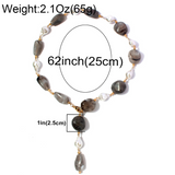 Vintage Two‑Tone Cloud‑Pattern Agate Baroque Pearl Y‑Drop Statement Necklace