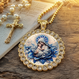 Blue Floral Madonna & Child Pendant Necklace