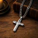 Two‑Tone Textured Stainless Steel Men’s Cross Necklace