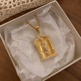 Our Lady of Guadalupe Temple‑Style Rhinestone Inlaid Stainless Steel Necklace