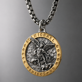 Two-Tone St. Michael Archangel Protection Medal Stainless Steel Necklace
