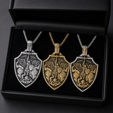 Archangel Michael Shield Pendant Necklace for Men,316L Stainless Steel Vintage 3D Relief Religious Amulet Necklace,Faith Protection Jewelry Gift
