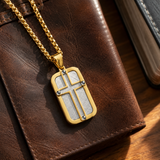 Men's Cross Dog Tag Necklace, Stainless Steel Faith Pendant