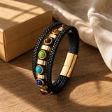 Double Layer Braided Leather 7 Chakra Natural Healing Stone Bracelet