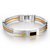 Three‑Row Braided Wire Cross Stainless Steel Men's Bracelet