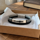 Two‑Layer Braided Leather Cross Bracelet - craftsmanship detail