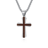Minimalist Wood & Titanium Steel Cross Necklace – Faith, Warmth & Modern Devotion