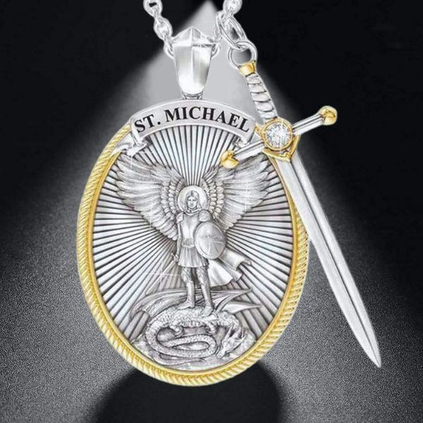 The Protection Amulet of St. Michael Archangel with a Sword Pendant Necklace
