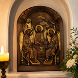 【Holy Trinity Wood Carving】Handcrafted Beech Wood Icon Three Graces Colorway Home Prayer Altar Spiritual Gift