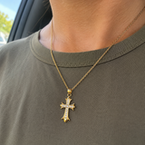 Full Inlaid CZ Gothic Fleur-de-lis Cross Stainless Steel Necklace
