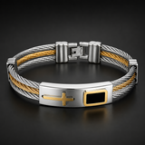 Three‑Row Braided Wire Cross Stainless Steel Men's Bracelet
