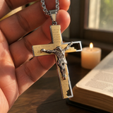 Stainless Steel Cross Pendant with Scripture – Comes with a 24-inch chain