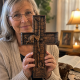 BGCOPPER Savior Jesus Cross - Carved from Natural Wood