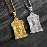 Our Lady of Guadalupe Temple‑Style Rhinestone Inlaid Stainless Steel Necklace