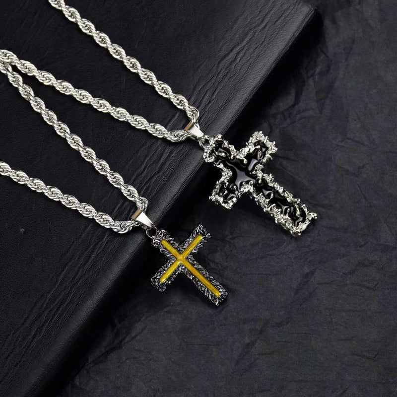 Lava Cross Pendant Necklace Titanium Chain