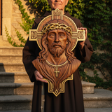 Jesus Christ Wood Carving: Crown of Thorns and Cruciform Halo | Sacred Home Blessing for Christian home decor and prayer spaces