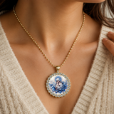 Blue Floral Madonna & Child Pendant Necklace