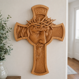 Sacred Thorn Crown Wooden Cross ✝️ | Hand-Carved Beechwood Crucifix with Crown of Thorns