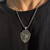 Saint Michael Shield Pendant Necklace – Pure Tin Protection Medal