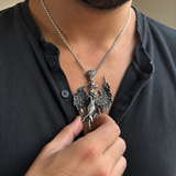 Vintage Archangel Stainless Steel Necklace, 3D Embossed Angel Pendant Box Chain for Men