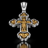 Angelic Guardian Cross Necklace – Two-Tone Sacred Relief Christian Pendant
